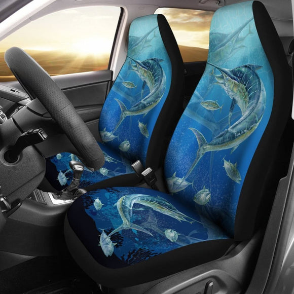 Fishing Car Seat Covers Blue Marlin Under The Sea Car Decor 182417 - YourCarButBetter