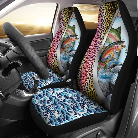 Fishing Car Seat Covers Rainbow Trout Fish Scales Mix Water Art Car Decor 182417 - YourCarButBetter