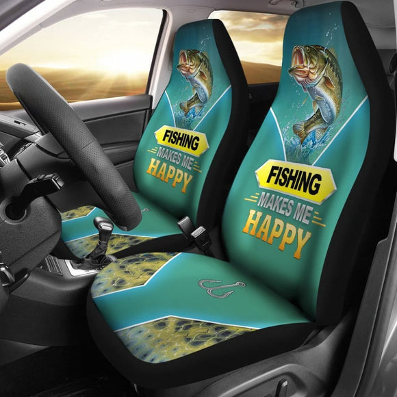 Fishing Makes Me Happy Largemouth Bass Fishing Car Seat Covers 182417 - YourCarButBetter