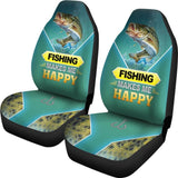 Fishing Makes Me Happy Largemouth Bass Fishing Car Seat Covers 182417 - YourCarButBetter