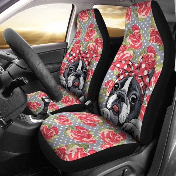 Floral Boston Terrier Car Seat Covers 153908 - YourCarButBetter