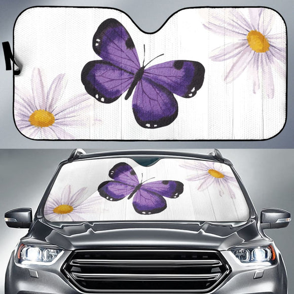 Floral Butterfly White and Purple Car Auto Sun Shades 211301 - YourCarButBetter