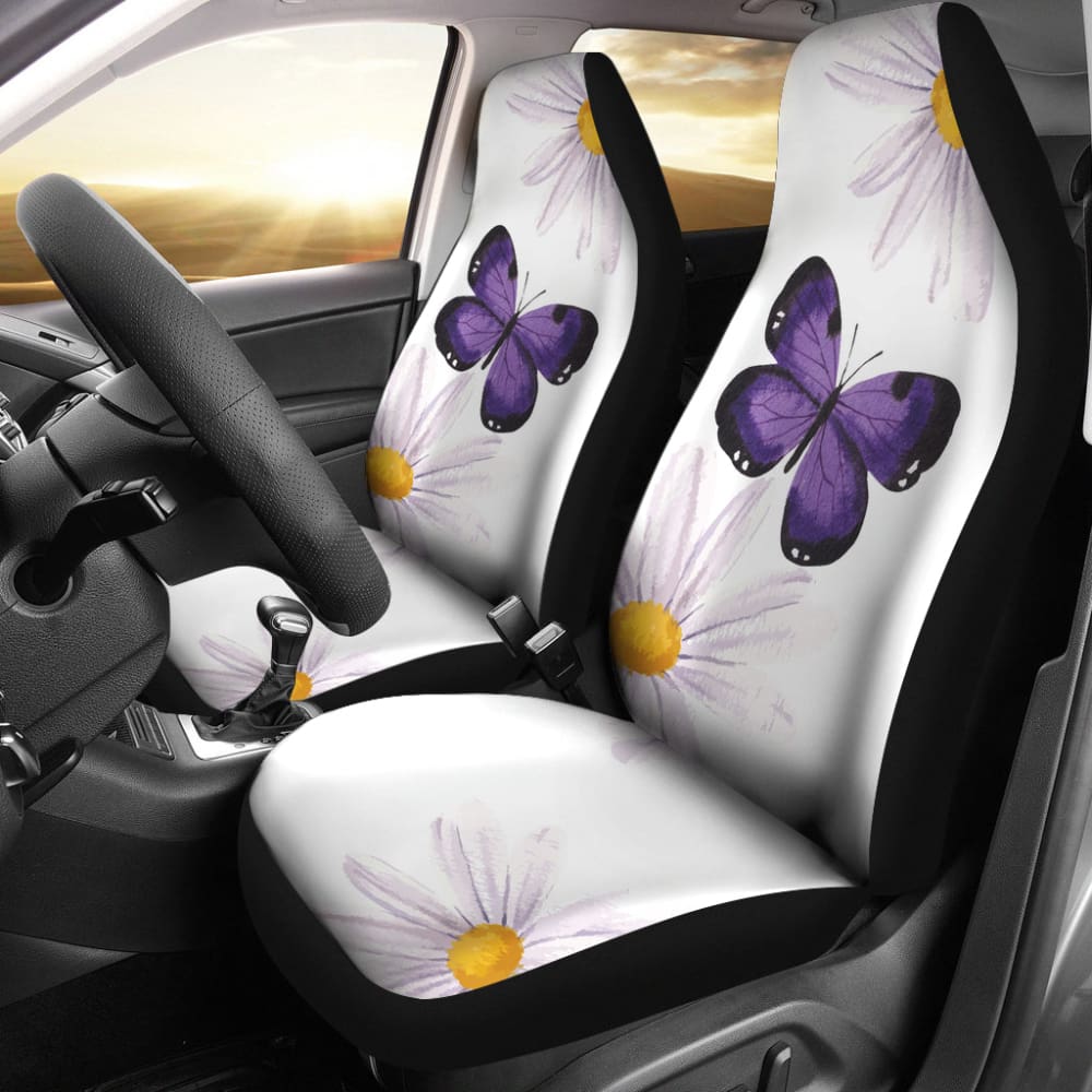 Neon Purple Tropical Palm Tree Butterfly Print Pet Car Seat Cover main image 0