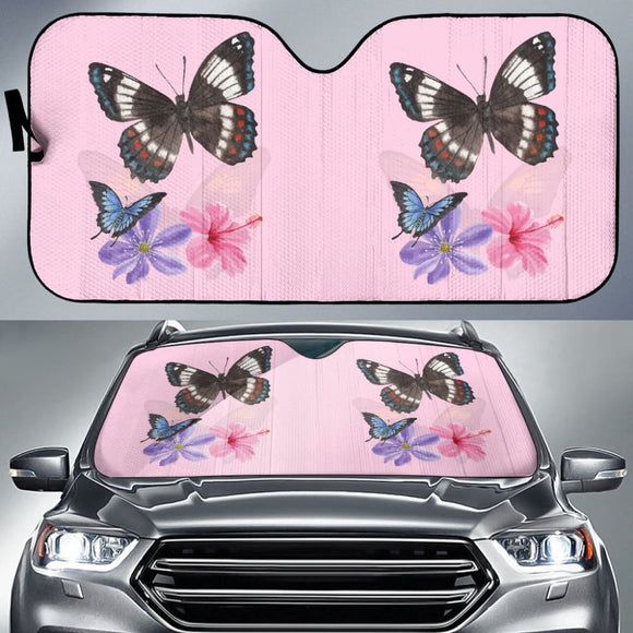 Floral Colorful Butterflies Pink Themed Car Auto Sun Shades 211301 - YourCarButBetter