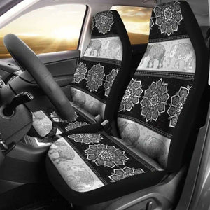 Flower Mandala Elephant Black Car Seat Covers 202820 - YourCarButBetter