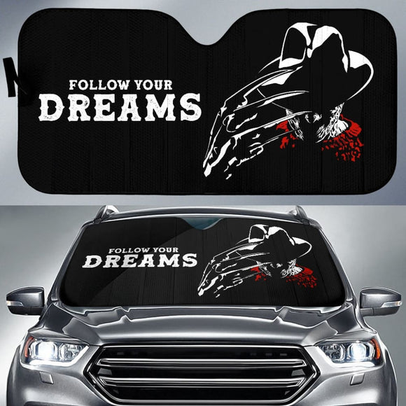 Freddy Krueger Follow Your Dreams Black Car Auto Sun Shades 212903 - YourCarButBetter