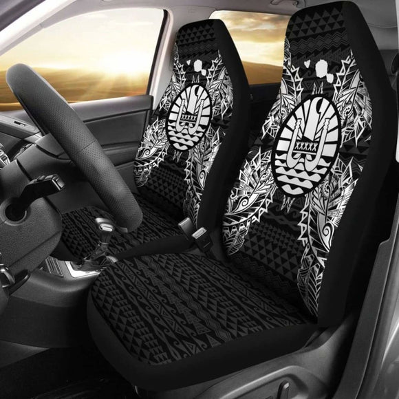 French Polynesia Car Seat Cover - French Polynesia Coat Of Arms Map Black - 105905 - YourCarButBetter