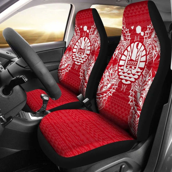 French Polynesia Car Seat Cover - French Polynesia Coat Of Arms Map Red White - 105905 - YourCarButBetter