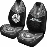 French Polynesian Car Seat Cover - French Polynesian Coat Of Arms Polynesian Chief Tattoo Black Version - 10 174914 - YourCarButBetter