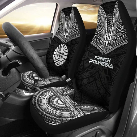 French Polynesian Car Seat Cover - French Polynesian Coat Of Arms Polynesian Chief Tattoo Black Version - 10 174914 - YourCarButBetter