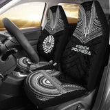 French Polynesian Car Seat Cover - French Polynesian Coat Of Arms Polynesian Chief Tattoo Black Version - 10 174914 - YourCarButBetter