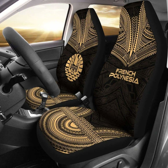French Polynesian Car Seat Cover - French Polynesian Coat Of Arms Polynesian Chief Tattoo Gold Version - 10 174914 - YourCarButBetter