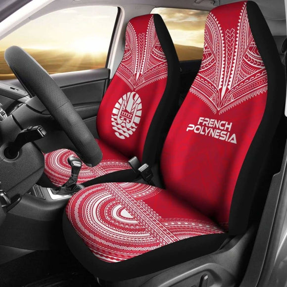 French Polynesian Car Seat Cover - French Polynesian Coat Of Arms Polynesian Chief Tattoo Red Version - 10 174914 - YourCarButBetter