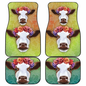 Front And Back Car Mats- Cow Head Flower (Set Of 4) 144730 - YourCarButBetter