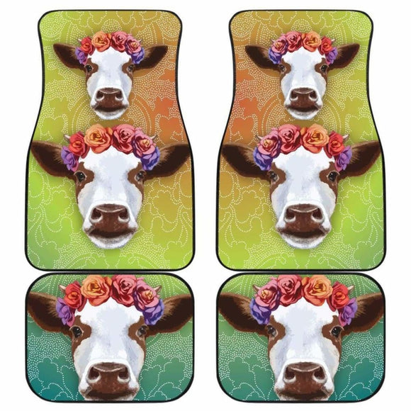 Front And Back Car Mats- Cow Head Flower (Set Of 4) 144730 - YourCarButBetter