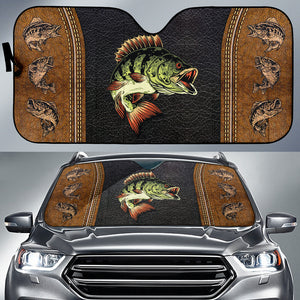 Largemouth Bass Fishing Leather Style Printing Car Auto Sun Shades 211201