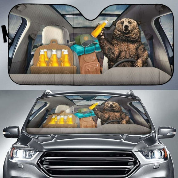 Funny Bear Camping Drink Beer Car Sun Shade Idea 102507 - YourCarButBetter