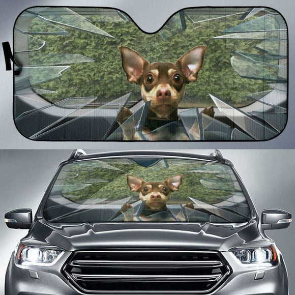 Funny Broken Glass Brown Chihuahua Auto Sun Shade 172609 - YourCarButBetter