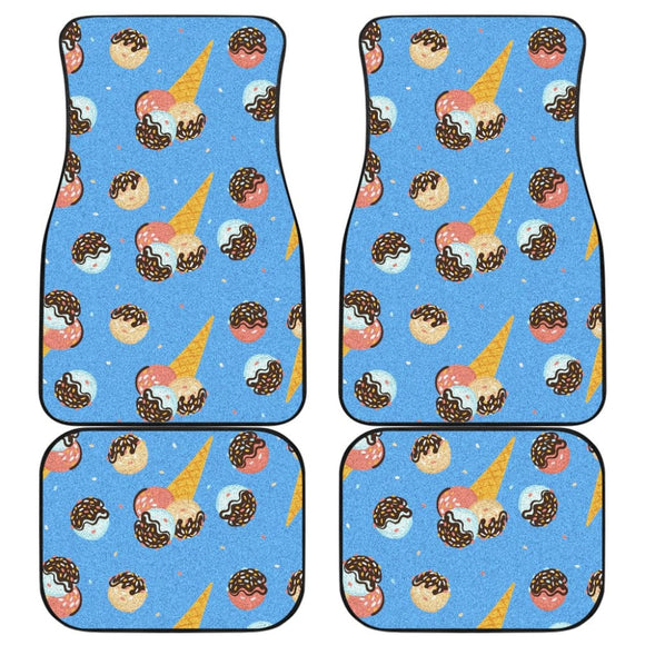 Funny Cute Ice Cream Blue Background Car Floor Mats 211703 - YourCarButBetter