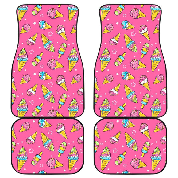 Funny Cute Ice Cream Pink Background Car Floor Mats 211703 - YourCarButBetter