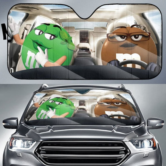 Funny M&M Chocolate Green Brown Driving Car Auto Sunshade 094201 - YourCarButBetter
