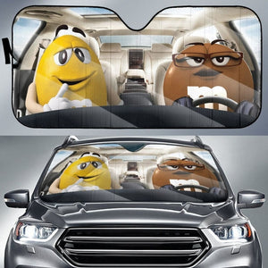 Funny M&M Chocolate Yellow Brown Driving Car Auto Sunshade 094201 - YourCarButBetter