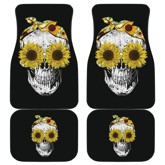 Funny Skull Sunflower Skeleton Bandana Sunflower Car Floor Mats 212103 - YourCarButBetter