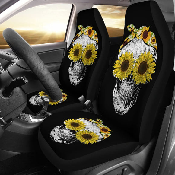 Funny Skull Sunflower Skeleton Bandana Sunflower Car Seat Covers 212103 - YourCarButBetter