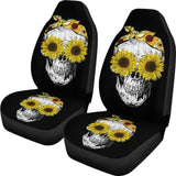 Funny Skull Sunflower Skeleton Bandana Sunflower Car Seat Covers 212103 - YourCarButBetter