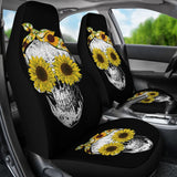 Funny Skull Sunflower Skeleton Bandana Sunflower Car Seat Covers 212103 - YourCarButBetter