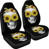 Funny Skull Sunflower Skeleton Bandana Sunflower Car Seat Covers 212103 - YourCarButBetter