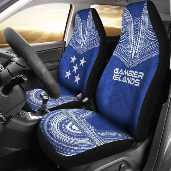 Gambier Island Car Seat Cover - Gambier Island Flag Polynesian Chief Tattoo Blue Version - 10 174914 - YourCarButBetter
