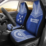 Gambier Island Car Seat Cover - Gambier Island Flag Polynesian Chief Tattoo Blue Version - 10 174914 - YourCarButBetter