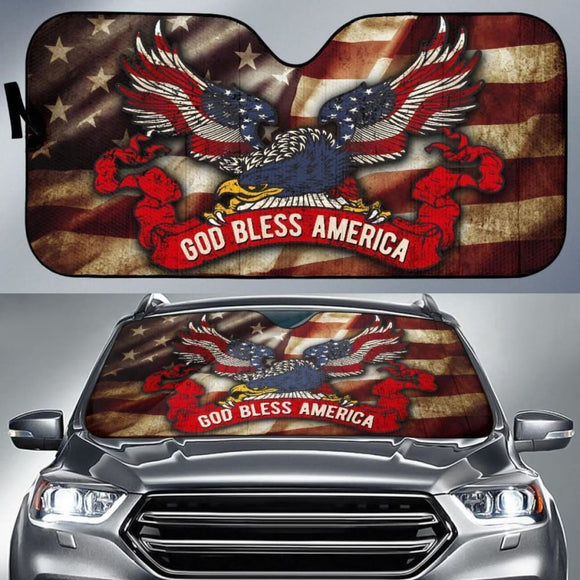 God Bless America Flag Day Auto Sun Shade 460402 - YourCarButBetter