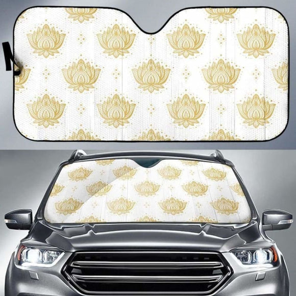 Gold Ornamental Lotue Waterlily Symbol Pattern Car Auto Sun Shades 460402 - YourCarButBetter