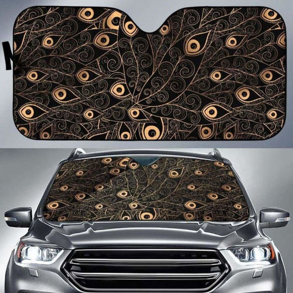 Gold Peacock Feather Pattern Car Auto Sun Shades 085424 - YourCarButBetter