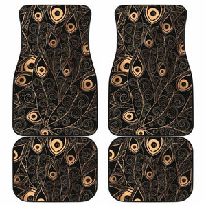 Gold Peacock Feather Pattern Front And Back Car Mats 181703 - YourCarButBetter