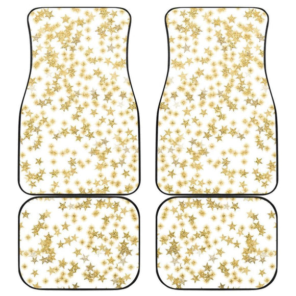 Gold Stars On White Front And Back Car Mats 101819 - YourCarButBetter