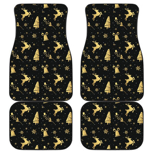 Golden Christmas Reindeer And Snowflake Car Floor Mats 210601 - YourCarButBetter