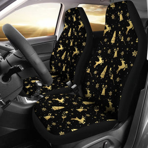 Golden Christmas Reindeer And Snowflake Car Seat Covers 210601 - YourCarButBetter