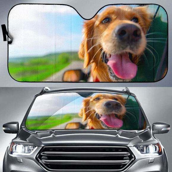 Golden Retriever On Car Auto Sun Shade 07 172609 - YourCarButBetter