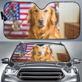 Golden Retriever Usa Flag Hd Car Sun Shade 172609 - YourCarButBetter