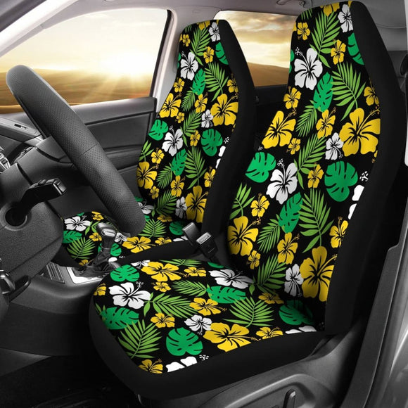Golden Yellow Hibiscus Flower Car Seat Covers In Hawaiian Tropical Pattern 101819 - YourCarButBetter