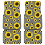 Gray Burlap Style Background With Sunflower Pattern Car Floor Mats 211406 - YourCarButBetter