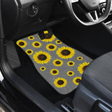 Gray Burlap Style Background With Sunflower Pattern Car Floor Mats 211406 - YourCarButBetter