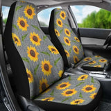 Gray Burlap Style Background With Sunflower Pattern Car Seat Covers 105905 - YourCarButBetter