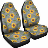 Gray Burlap Style Background With Sunflower Pattern Car Seat Covers 105905 - YourCarButBetter