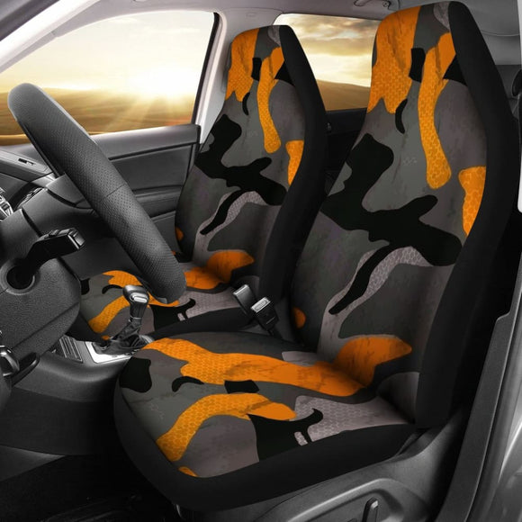 Gray Orange Camouflage Car Seat Covers 210807 - YourCarButBetter