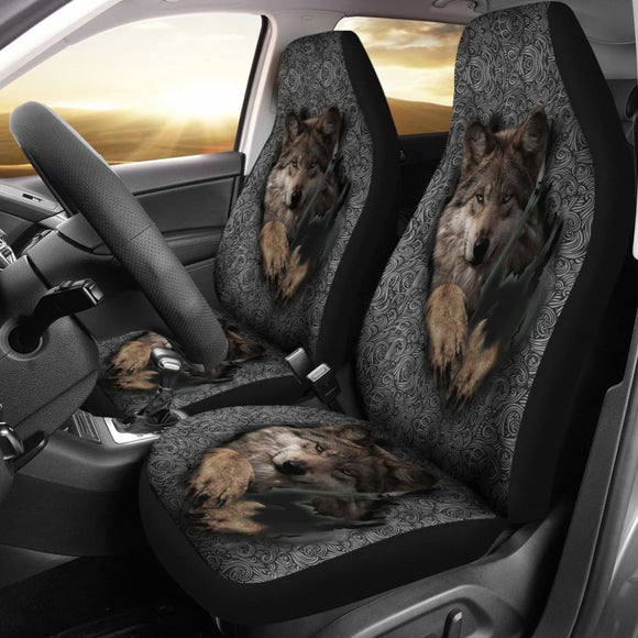 Gray Wolf Jumping Native American Car Seat Covers 093223 - YourCarButBetter