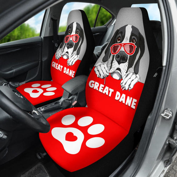 Great Dane Dog Loves Paw Print Car Seat Covers 210401 - YourCarButBetter